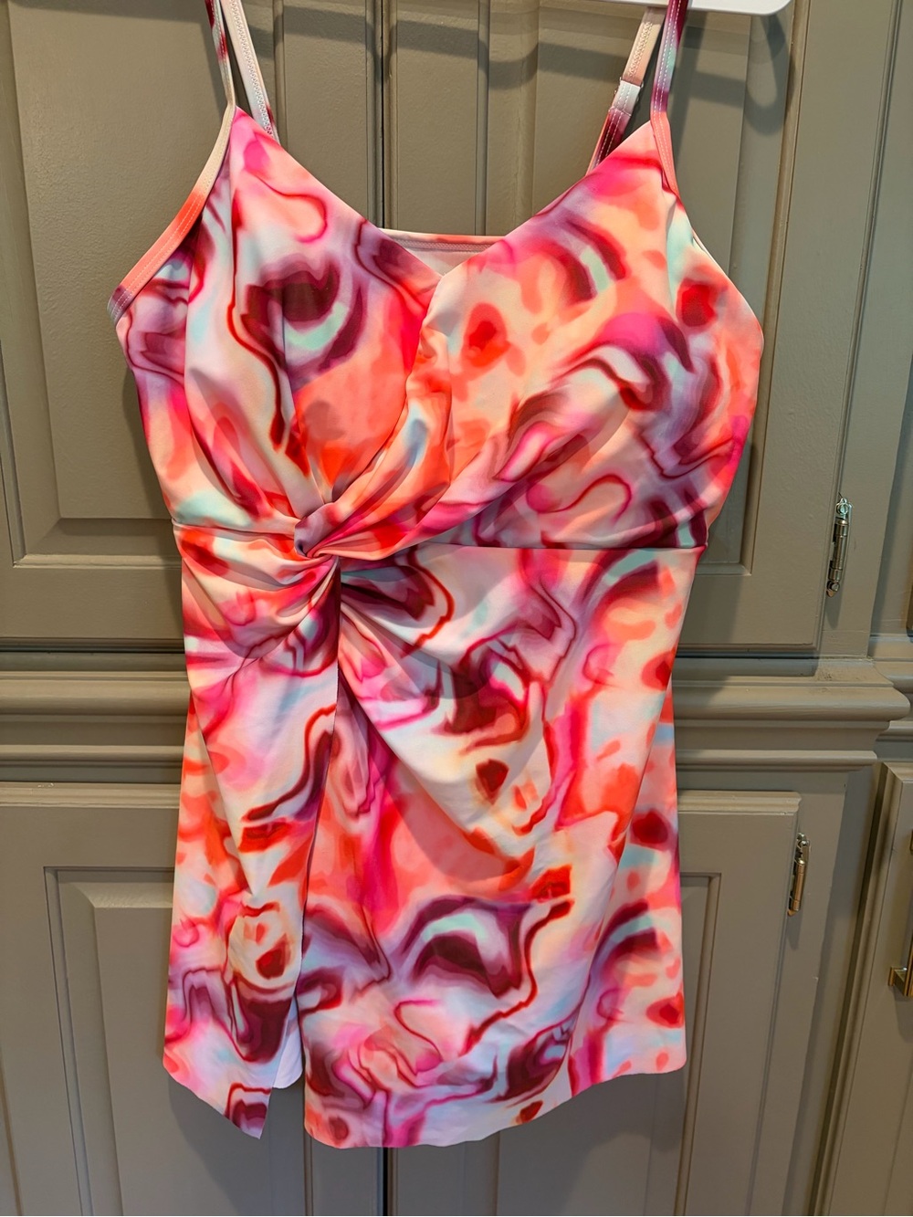 Grace Karin Pink Orange Swirl One-Piece Swimdress